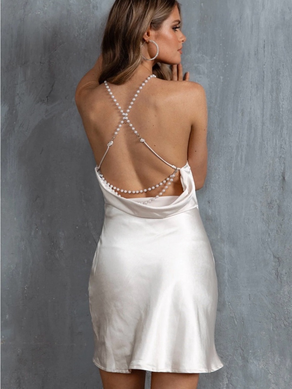 Danijela Pearl Back Slip Dress | Champagne - Picture 2 of 4